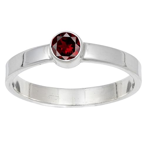 JEWELFORCE Garnet Edelstein Sterling Silber Stilvoller Handgefertigter Band Ring Geschenkartikel für Männer und Frauen in allen Größen Schmuck JSR-106AB3_(49 (15.6)) von JEWELFORCE