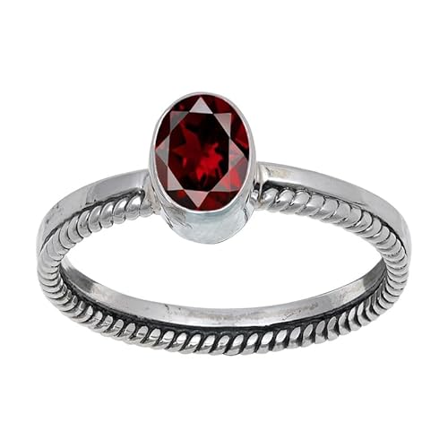 JEWELFORCE Garnet Edelstein Sterling Silber Stilvoller Handgefertigter Band Ring Geschenkartikel für Männer und Frauen in allen Größen Schmuck JSR-109AB10_(56 (17.8)) von JEWELFORCE