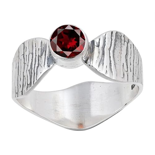 JEWELFORCE Garnet Edelstein Sterling Silber Stilvoller Handgefertigter Band Ring Geschenkartikel für Männer und Frauen in allen Größen Schmuck JSR-113AB13_(59 (18.8)) von JEWELFORCE