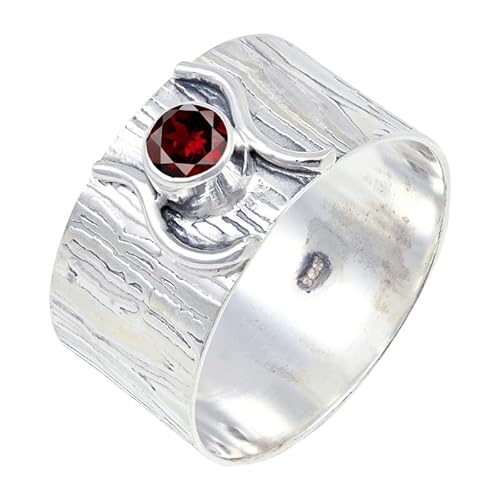 JEWELFORCE Garnet Edelstein Sterling Silber Stilvoller Handgefertigter Band Ring Geschenkartikel für Männer und Frauen in allen Größen Schmuck JSR-114AB22_(68 (21.6)) von JEWELFORCE