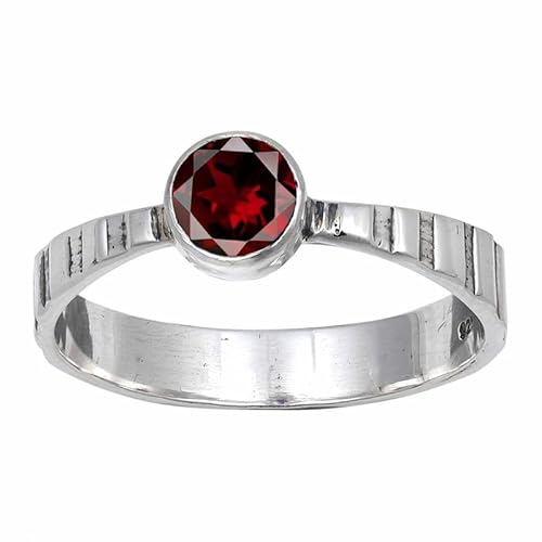 JEWELFORCE Garnet Edelstein Sterling Silber Stilvoller Handgefertigter Band Ring Geschenkartikel für Männer und Frauen in allen Größen Schmuck JSR-119AB22_(68 (21.6)) von JEWELFORCE