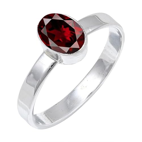 JEWELFORCE Garnet Edelstein Sterling Silber Stilvoller Handgefertigter Band Ring Geschenkartikel für Männer und Frauen in allen Größen Schmuck JSR-129AB22_(68 (21.6)) von JEWELFORCE