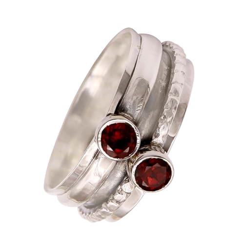 JEWELFORCE Granat Edelstein 925 Sterling Silber Spinnerring Herren und Damen Meditationsring Geschenkartikel handgefertigter Schmuck JSR-155A_70 (22.3) von JEWELFORCE