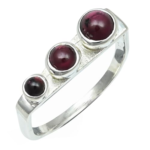 JEWELFORCE Granat-Edelstein-Bandring, 925er-Sterlingsilber, Bandring für Männer und Frauen, Bandring in allen Größen, Geschenkartikel, Schmuck JSR-1265A_58 (18.5) von JEWELFORCE