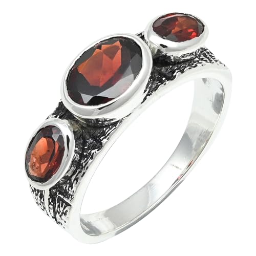 JEWELFORCE Granat-Edelstein-Bandring für Herren und Damen, Bandringgröße, Geschenkartikel, 925er-Sterlingsilber, handgefertigter Schmuck JSR-1262A_48 (15.3) von JEWELFORCE