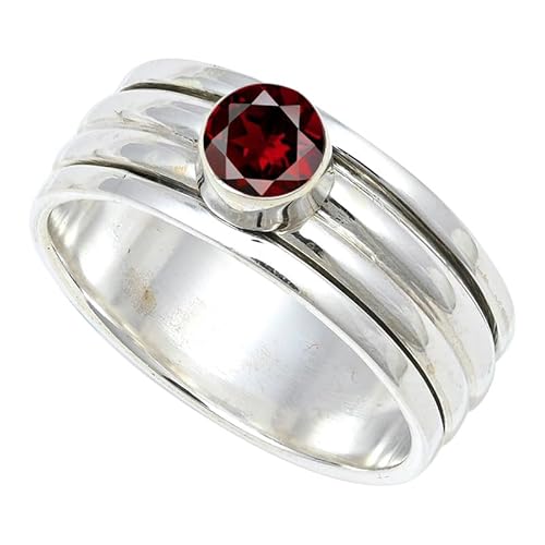 JEWELFORCE Granat Edelstein Sterling Silber Stilvoller Handgefertigter Band Ring Geschenkartikel für Männer und Frauen in allen Größen Schmuck JSR-148AB9_(55 (17.5)) von JEWELFORCE