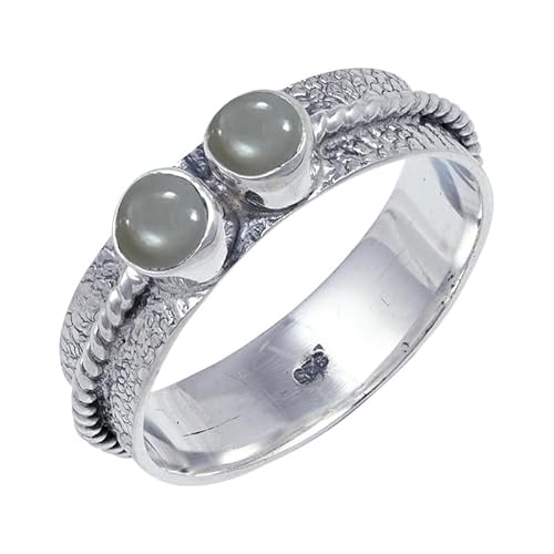 JEWELFORCE Gray Moonstone Edelstein 925 Sterling Silber Stilvoller Handgefertigter Band Ring Geschenkartikel Herren und Damen Schmuck JSR-112BQ11_(57 (18.1)) von JEWELFORCE