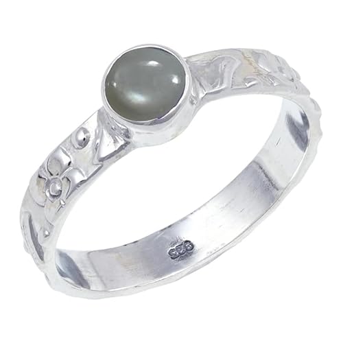 JEWELFORCE Gray Moonstone Edelstein 925 Sterling Silber Stilvoller Handgefertigter Band Ring Geschenkartikel Herren und Damen Schmuck JSR-121BQ3_(49 (15.6)) von JEWELFORCE
