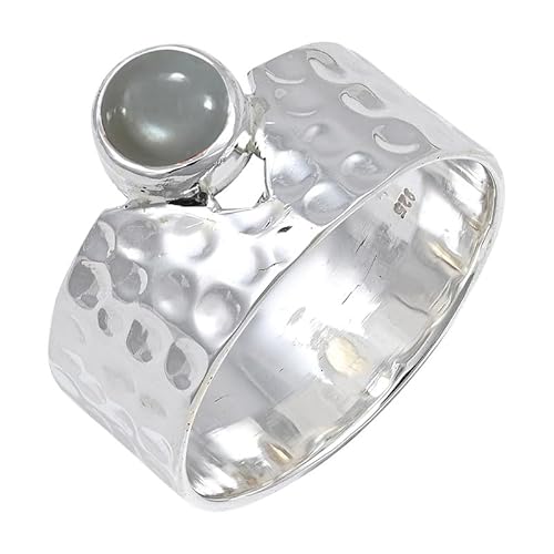 JEWELFORCE Gray Moonstone Edelstein 925 Sterling Silber Stilvoller Handgefertigter Band Ring Geschenkartikel Herren und Damen Schmuck JSR-134BQ1_(47 (15.0)) von JEWELFORCE