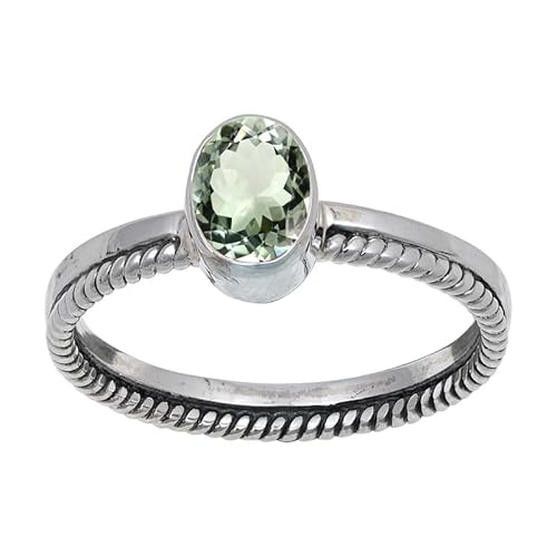 JEWELFORCE Green Amethyst Edelstein Sterling Silber Stilvoller Handgefertigter Band Ring Geschenkartikel für Männer und Frauen in allen Größen Schmuck JSR-109AL23_(69 (22.0)) von JEWELFORCE