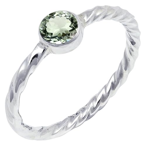 JEWELFORCE Green Amethyst Edelstein Sterling Silber Stilvoller Handgefertigter Band Ring Geschenkartikel für Männer und Frauen in allen Größen Schmuck JSR-123AL11_(57 (18.1)) von JEWELFORCE