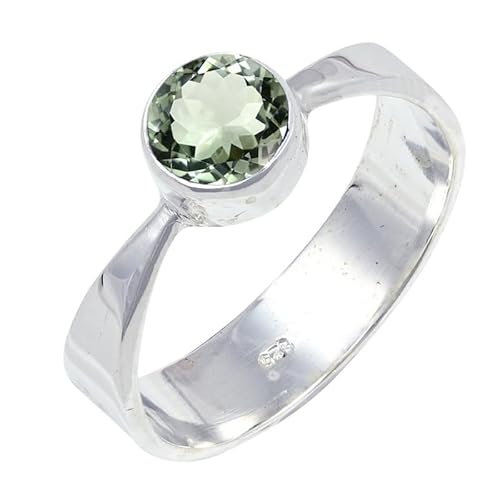 JEWELFORCE Green Amethyst Edelstein Sterling Silber Stilvoller Handgefertigter Band Ring Geschenkartikel für Männer und Frauen in allen Größen Schmuck JSR-124AL8_(54 (17.2)) von JEWELFORCE