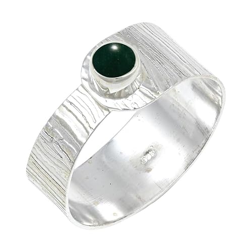 JEWELFORCE Green Jade Edelstein 925 Sterling Silber Stilvoller Handgefertigter Band Ring Geschenkartikel Herren und Damen Schmuck JSR-135CD25_(71 (22.6)) von JEWELFORCE