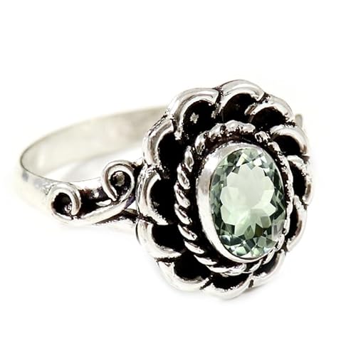 JEWELFORCE Grüner Amethyst Edelstein Sterling Silber Stilvoller Handgefertigter Band Ring Geschenkartikel für Männer und Frauen in allen Größen Schmuck JSR-183AL15_(61 (19.4)) von JEWELFORCE