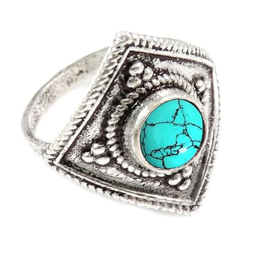 JEWELFORCE Im Labor hergestellter Türkis Edelstein 925 Sterling Silber Stilvoller Handgefertigter Band Ring Geschenkartikel Herren und Damen Schmuck JSR-353BU10_(56 (17.8)) von JEWELFORCE