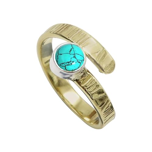 JEWELFORCE Im Labor hergestellter Türkis-Edelstein- für Herren und Damen, in allen Größen, Sterlingsilber Band Ring -Schmuck JSR-1087BU18_(64 (20.4)) von JEWELFORCE