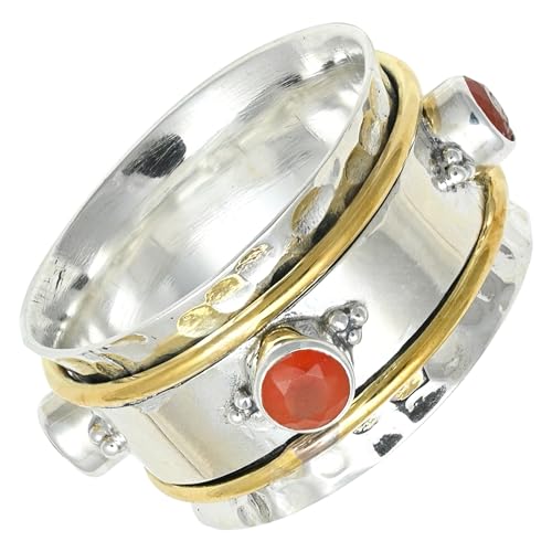 JEWELFORCE Karneol-Edelstein-Spinnerring, 925er Sterlingsilber, Meditationsring für Männer und Frauen, Geschenkartikel, handgefertigter Schmuck JSR-1267A_52 (16.6) von JEWELFORCE