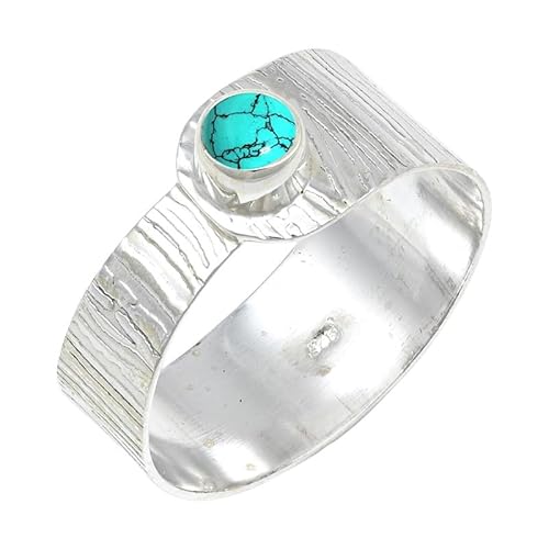 JEWELFORCE Lab Created Turquoise Edelstein 925 Sterling Silber Stilvoller Handgefertigter Band Ring Geschenkartikel Herren und Damen Schmuck JSR-135BU18_(64 (20.4)) von JEWELFORCE