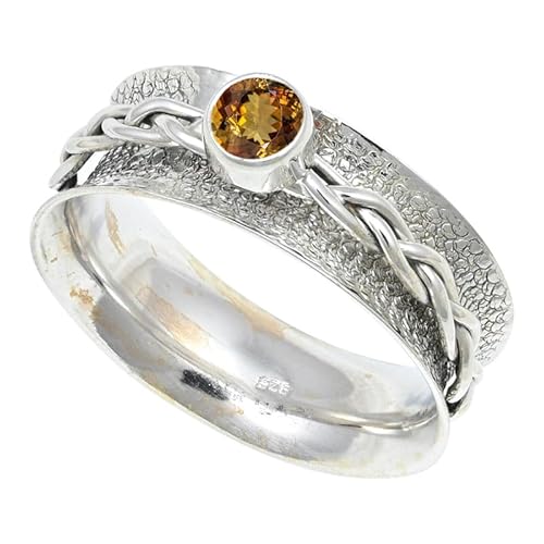 JEWELFORCE Laborgezüchteter Andalusit Edelstein 925 Sterling Silber Stilvoller Handgefertigter Band Ring Geschenkartikel Herren und Damen Schmuck JSR-143AZ9_(55 (17.5)) von JEWELFORCE