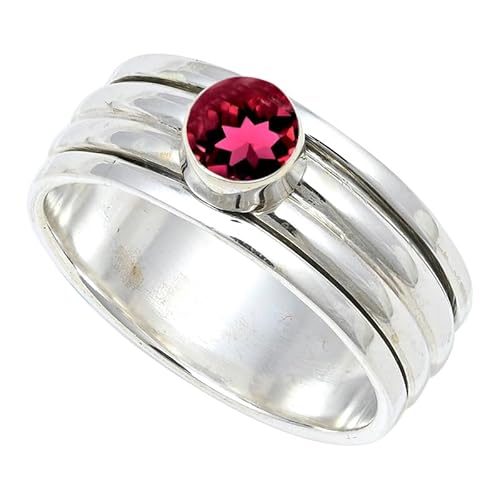 JEWELFORCE Laborgezüchteter Rubyllit Edelstein 925 Sterling Silber Stilvoller Handgefertigter Band Ring Geschenkartikel Herren und Damen Schmuck JSR-148AQ9_(55 (17.5)) von JEWELFORCE