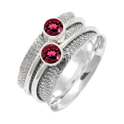 JEWELFORCE Laborgezüchteter Rubyllit Edelstein 925 Sterling Silber Stilvoller Handgefertigter Band Ring Geschenkartikel Herren und Damen Schmuck JSR-151AQ28_(74 (23.6)) von JEWELFORCE