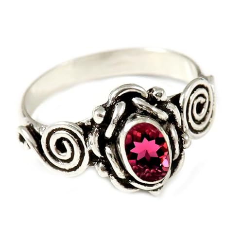 JEWELFORCE Laborgezüchteter Rubyllit Edelstein 925 Sterling Silber Stilvoller Handgefertigter Band Ring Geschenkartikel Herren und Damen Schmuck JSR-180AQ22_(68 (21.6)) von JEWELFORCE