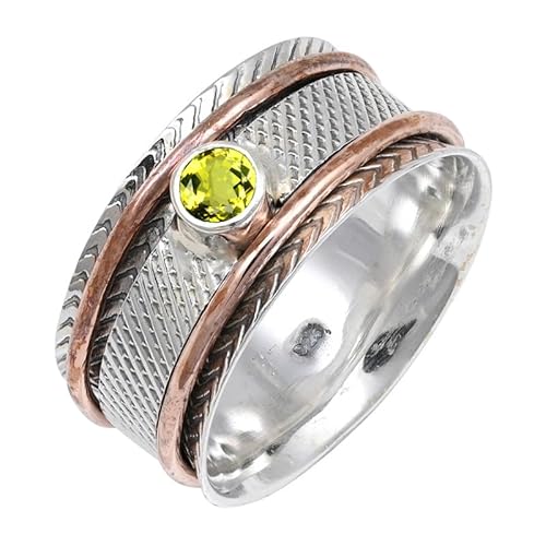 JEWELFORCE Laborgezüchteter Zitronenquarz Edelstein 925 Sterling Silber Stilvoller Handgefertigter Band Ring Geschenkartikel Herren und Damen Schmuck JSR-157BA8_(54 (17.2)) von JEWELFORCE
