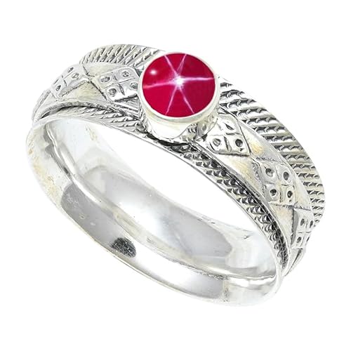 JEWELFORCE Laborgezüchteter rosa Lindy Star Edelstein Sterling Silber Stilvoller Handgefertigter Band Ring Geschenkartikel für Männer und Frauen Schmuck JSR-150BH13_(59 (18.8)) von JEWELFORCE