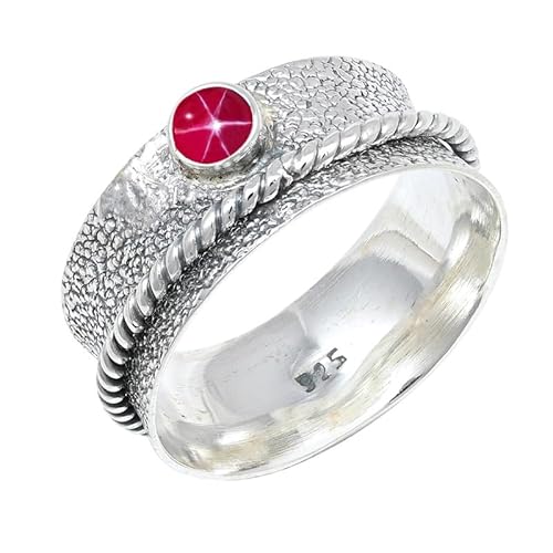 JEWELFORCE Laborgezüchteter rosa Lindy Star Edelstein Sterling Silber Stilvoller Handgefertigter Band Ring Geschenkartikel für Männer und Frauen Schmuck JSR-153BH28_(74 (23.6)) von JEWELFORCE