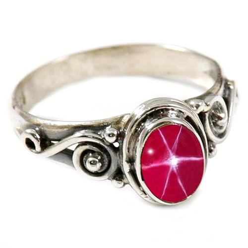JEWELFORCE Laborgezüchteter rosa Lindy Star Edelstein Sterling Silber Stilvoller Handgefertigter Band Ring Geschenkartikel für Männer und Frauen Schmuck JSR-192BH28_(74 (23.6)) von JEWELFORCE