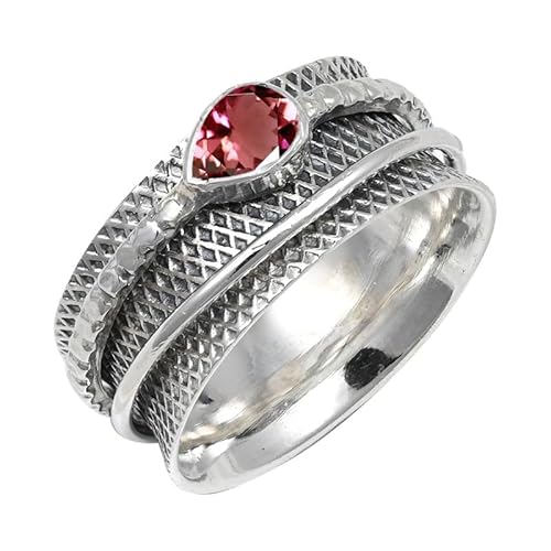 JEWELFORCE Laborgezüchteter rosa Turmalin Edelstein Sterling Silber Stilvoller Handgefertigter Band Ring Geschenkartikel für Männer und Frauen Schmuck JSR-142AR19_(65 (20.7)) von JEWELFORCE