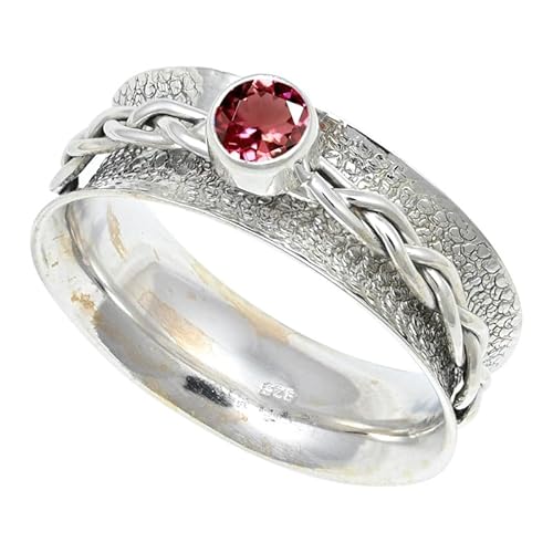 JEWELFORCE Laborgezüchteter rosa Turmalin Edelstein Sterling Silber Stilvoller Handgefertigter Band Ring Geschenkartikel für Männer und Frauen Schmuck JSR-143AR2_(48 (15.3)) von JEWELFORCE