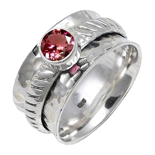 JEWELFORCE Laborgezüchteter rosa Turmalin Edelstein Sterling Silber Stilvoller Handgefertigter Band Ring Geschenkartikel für Männer und Frauen Schmuck JSR-144AR6_(52 (16.6)) von JEWELFORCE