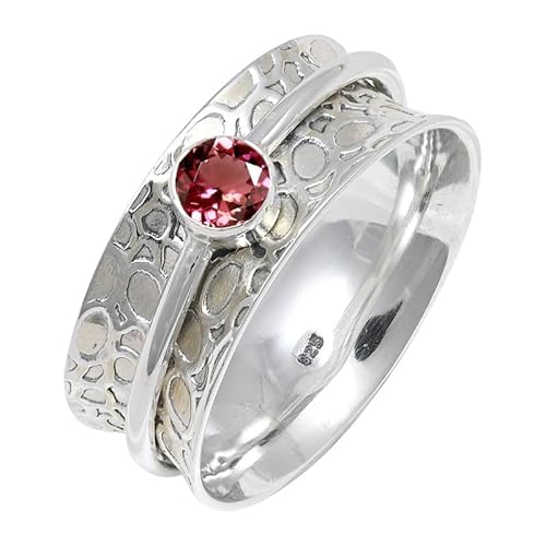 JEWELFORCE Laborgezüchteter rosa Turmalin Edelstein Sterling Silber Stilvoller Handgefertigter Band Ring Geschenkartikel für Männer und Frauen Schmuck JSR-145AR5_(51 (16.2)) von JEWELFORCE
