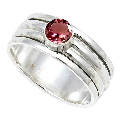 JEWELFORCE Laborgezüchteter rosa Turmalin Edelstein Sterling Silber Stilvoller Handgefertigter Band Ring Geschenkartikel für Männer und Frauen Schmuck JSR-148AR24_(70 (22.3)) von JEWELFORCE