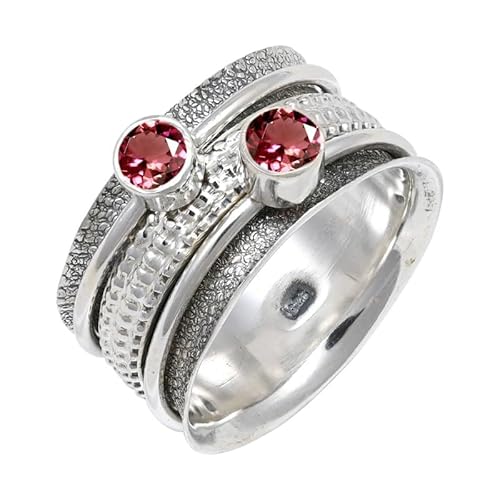 JEWELFORCE Laborgezüchteter rosa Turmalin Edelstein Sterling Silber Stilvoller Handgefertigter Band Ring Geschenkartikel für Männer und Frauen Schmuck JSR-149AR7_(53 (16.9)) von JEWELFORCE