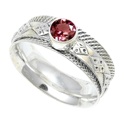 JEWELFORCE Laborgezüchteter rosa Turmalin Edelstein Sterling Silber Stilvoller Handgefertigter Band Ring Geschenkartikel für Männer und Frauen Schmuck JSR-150AR2_(48 (15.3)) von JEWELFORCE