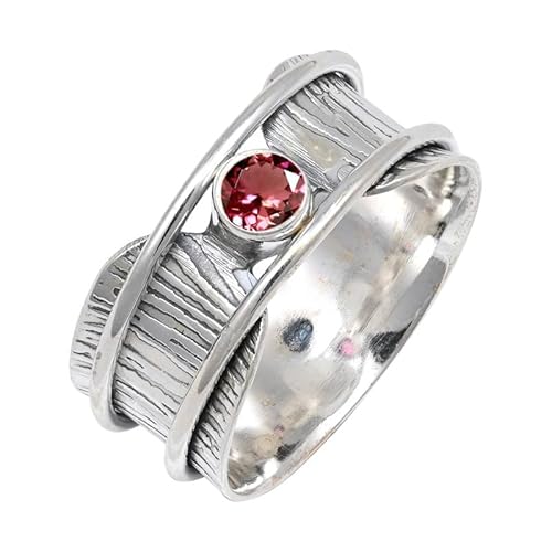 JEWELFORCE Laborgezüchteter rosa Turmalin Edelstein Sterling Silber Stilvoller Handgefertigter Band Ring Geschenkartikel für Männer und Frauen Schmuck JSR-156AR29_(75 (23.9)) von JEWELFORCE