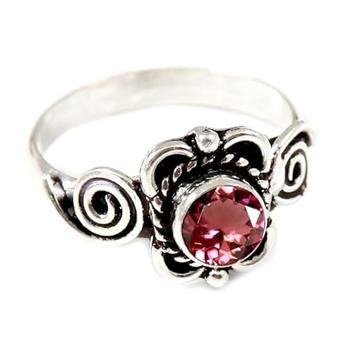 JEWELFORCE Laborgezüchteter rosa Turmalin Edelstein Sterling Silber Stilvoller Handgefertigter Band Ring Geschenkartikel für Männer und Frauen Schmuck JSR-165AR28_(74 (23.6)) von JEWELFORCE