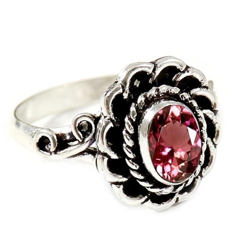 JEWELFORCE Laborgezüchteter rosa Turmalin Edelstein Sterling Silber Stilvoller Handgefertigter Band Ring Geschenkartikel für Männer und Frauen Schmuck JSR-183AR3_(49 (15.6)) von JEWELFORCE
