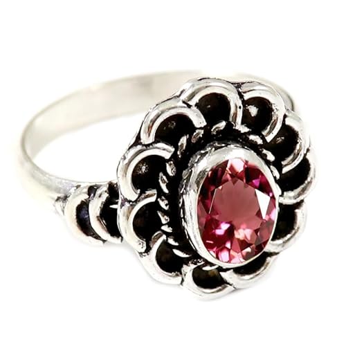 JEWELFORCE Laborgezüchteter rosa Turmalin Edelstein Sterling Silber Stilvoller Handgefertigter Band Ring Geschenkartikel für Männer und Frauen Schmuck JSR-184AR1_(47 (15.0)) von JEWELFORCE