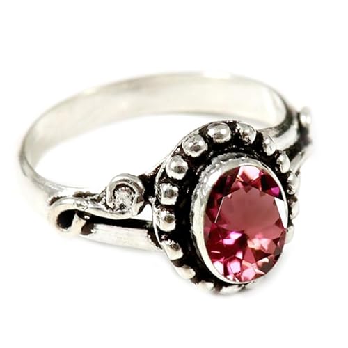 JEWELFORCE Laborgezüchteter rosa Turmalin Edelstein Sterling Silber Stilvoller Handgefertigter Band Ring Geschenkartikel für Männer und Frauen Schmuck JSR-190AR17_(63 (20.1)) von JEWELFORCE
