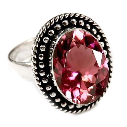 JEWELFORCE Laborgezüchteter rosa Turmalin Edelstein Sterling Silber Stilvoller Handgefertigter Band Ring Geschenkartikel für Männer und Frauen Schmuck JSR-197AR12_(58 (18.5)) von JEWELFORCE