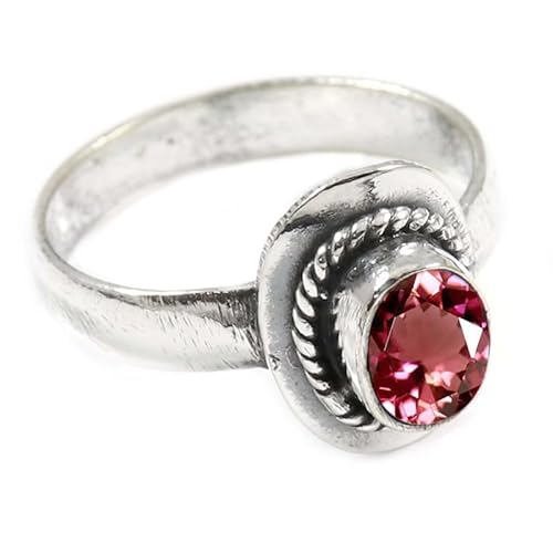 JEWELFORCE Laborgezüchteter rosa Turmalin Edelstein Sterling Silber Stilvoller Handgefertigter Band Ring Geschenkartikel für Männer und Frauen Schmuck JSR-349AR5_(51 (16.2)) von JEWELFORCE