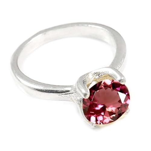 JEWELFORCE Laborgezüchteter rosa Turmalin Edelstein Sterling Silber Stilvoller Handgefertigter Band Ring Geschenkartikel für Männer und Frauen Schmuck JSR-351AR6_(52 (16.6)) von JEWELFORCE