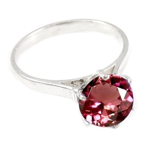 JEWELFORCE Laborgezüchteter rosa Turmalin Edelstein Sterling Silber Stilvoller Handgefertigter Band Ring Geschenkartikel für Männer und Frauen Schmuck JSR-359AR20_(66 (21.0)) von JEWELFORCE