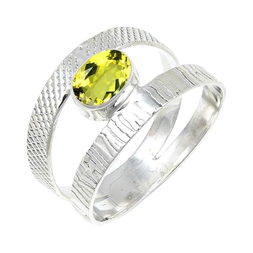 JEWELFORCE Lemon Quartz Lab Grown Edelstein 925 Sterling Silber Stilvoller Handgefertigter Band Ring Geschenkartikel Herren und Damen Schmuck JSR-131BA13_(59 (18.8)) von JEWELFORCE