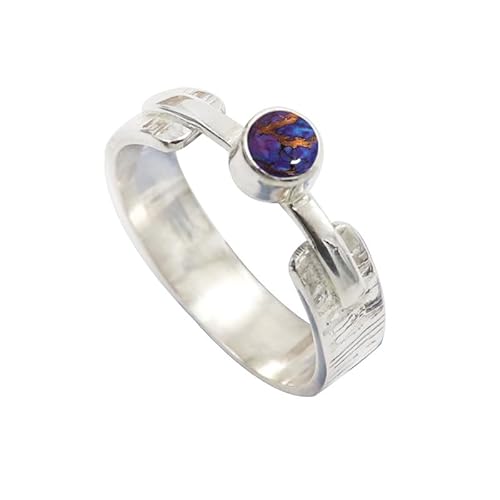 JEWELFORCE Lila Kupfertürkis-Edelstein-für Herren und Damen, in allen Größen, Sterlingsilber Band Ring-Schmuck JSR-1110BK5_(51 (16.2)) von JEWELFORCE