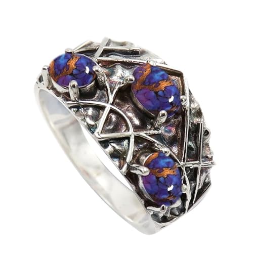 JEWELFORCE Lila Kupfertürkis-Edelstein- für Herren und Damen, in allen Größen, Sterlingsilber Band Ring -Schmuck JSR-1138BK14_(60 (19.1)) von JEWELFORCE