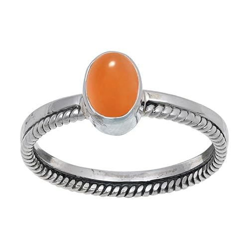 JEWELFORCE Peach Moonstone Edelstein Sterling Silber Stilvoller Handgefertigter Band Ring Geschenkartikel für Männer und Frauen in allen Größen Schmuck JSR-109BR8_(54 (17.2)) von JEWELFORCE